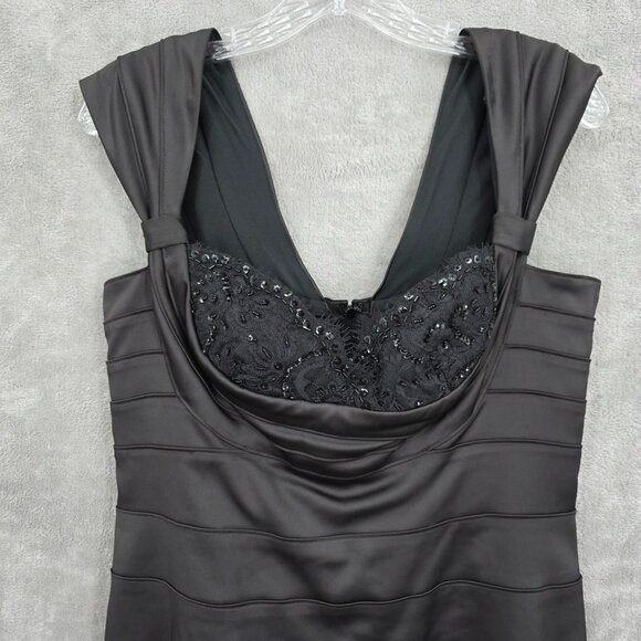 Tadashi Shoji Cocktail Sheath Dress 10 Black Beaded Lace Sweetheart Satin New - Picture 4 of 15